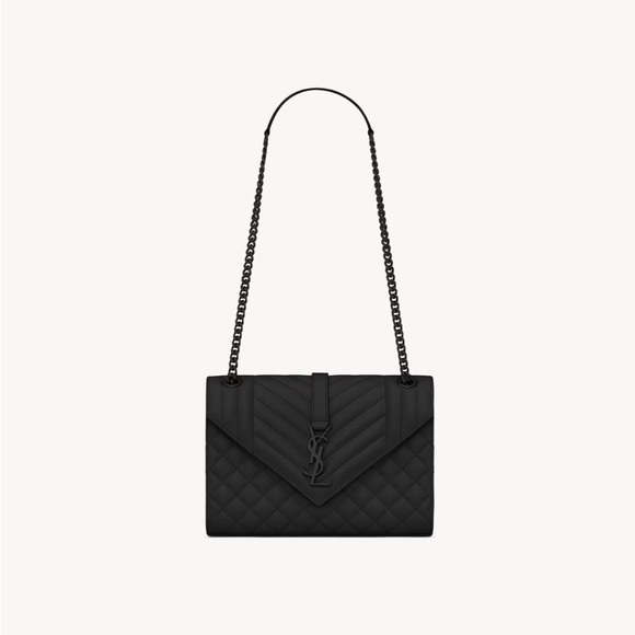 Yves Saint Laurent Handbags - YSL ENVELOPE MEDIUM IN QUILTED GRAIN DE POUDRE EMBOSSED LEATHER
NOIR